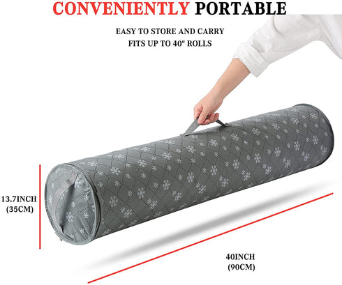 Phedrew 2Pack Thickened Wrapping Paper Storage Bag Fits Rolls Upto 40" Wrap Organizers Containers Under Bed Wrapping Paper Storage Container Organizer (2, Gray)