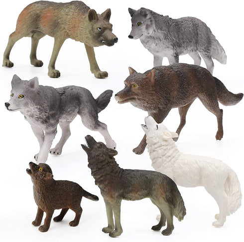7Pcs Wolf Toy Figurines Set Wolf Animals Figures (Wolf Set A)