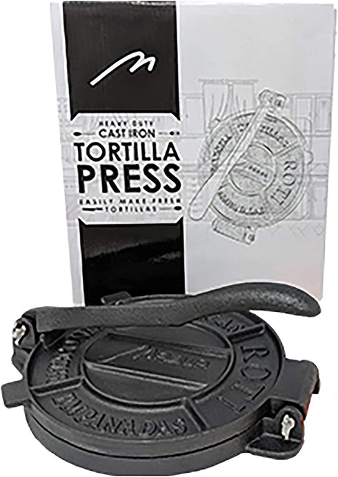 MABUA 8 Inches Cast Iron Tortilla Press Heavy Duty Pre-seasoned Roti Maker, Tortilla Maker, Dough Press - Pataconera with 100 Tortilla Wax Paper Free Replacement If Damaged in 30 Days.