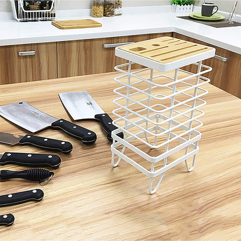 VANRA Metal Steel Knife Block Holder Kitchen Knife Storage Organizer Stand without Knives 8-Slot (White)