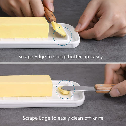 Nucookery White Porcelain Butter Dish - Clean Table Design - Ceramic Butter Dish with Lid for Countertop with Raised Non-Slip Strip - Holds 1 Standard Butter Stick - Easy to Clean & Dishwasher Safe