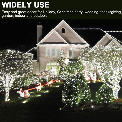 Decute Cool White Christmas String Lights Waterproof 300LED 105FT UL Certified with End-to-End Plug 8 Modes, Outdoor Indoor Starry Fairy Lights for Christmas Tree Patio Garden Wedding Party Decor