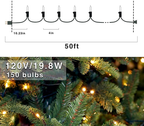 150-Count LED Warm White Mini Christmas String Lights, 50 Ft Green Wire, UL Certified Connectable , Xmas Lights Outdoor or Indoor