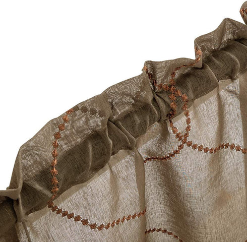 Vangao Kitchen Curtains and Valances Set Kitchen Curtains 3 Piece Set 36 Inch Length Embroidered Moroccan Trellis Pattern Light Diffusing Sheer Kitchen Curtains Valances for Kitchen Bathroom Brown