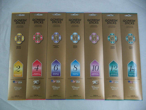 Gonesh 2 4 6 8 10 12 14 Incense Sampler 20 Sticks X 7 Packs (140 Stick)
