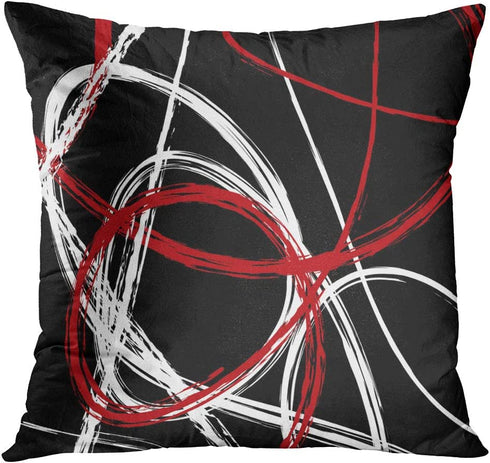 Emvency Set of 4 Throw Pillow Covers Red and Black White Gray Pattern Retro Abstract Stripes Spiral Decorative Pillow Cases Home Decor Square 18x18 Inches Pillowcases