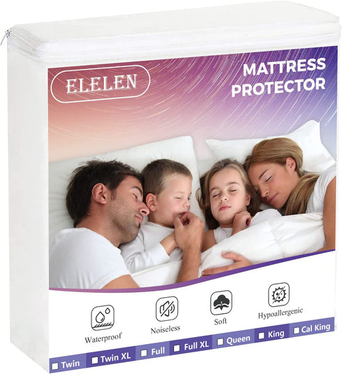 Queen Mattress Protector Waterproof Mattress Cover Queen Size Soft Breathable Noiseless Bed Cover Deep Pocket for 6-18" Pad, Washable Hypoallergenic Vinyl Free for Pets Kids Adults, White (Queen)