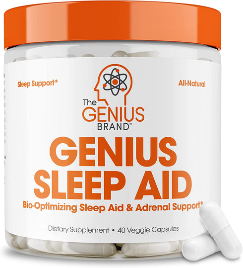 Genius Natural Sleep Aid Supplement, 40 Capsules - Smart Sleeping Pills & Adrenal Fatigue Supplement - Relaxation Enhancer and Mood Support with Melatonin, Inositol, L-Theanine & L-Glycine – Vegan