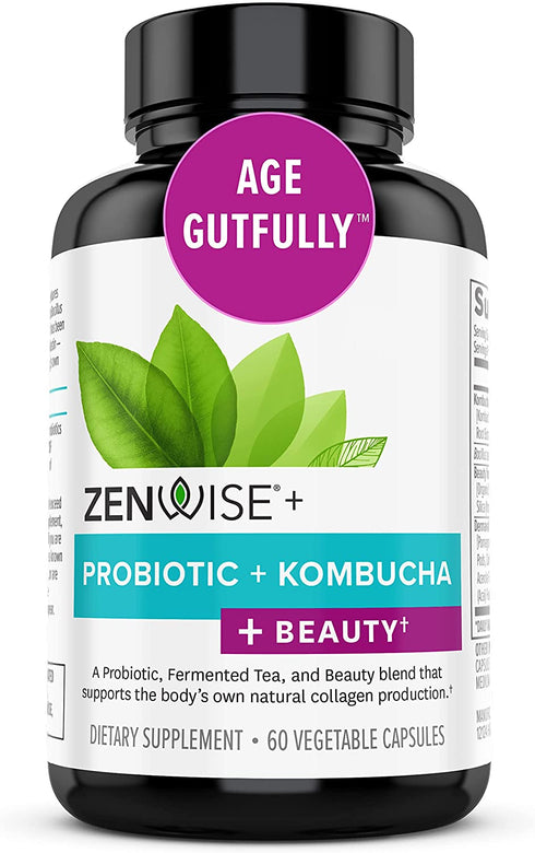 Zenwise Probiotics + Beauty from Within – Vegan Natural Collagen Support, Hyaluronic Acid Fine Line and Wrinkle Repair, Digestive Health for Women – 60 Capsules