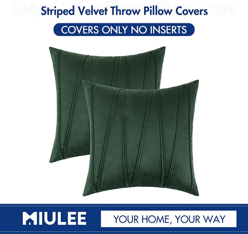 MIULEE Pack of 2 Boho Velvet Throw Pillow Covers Decorative Soft Solid Outdoor Cushion Covers for Couch Bed Sofa 18x18 Inch Army Green