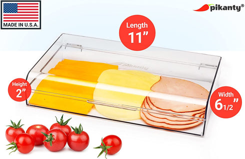 PIKANTY Fridge and Freezer Deli Keeper with Hinged Lid. Great for Meat, Cheese, Bacon, Cold Cuts and more. Made in USA