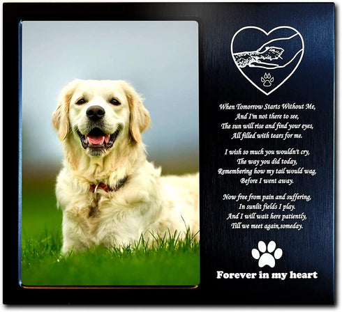 JOEZITON Pet Memorial Gift - Sympathy Gift (Opts) Personalized Metal - Pet Memorial Picture Frame 4x6 - For Loss of Dog or Cat (1B)