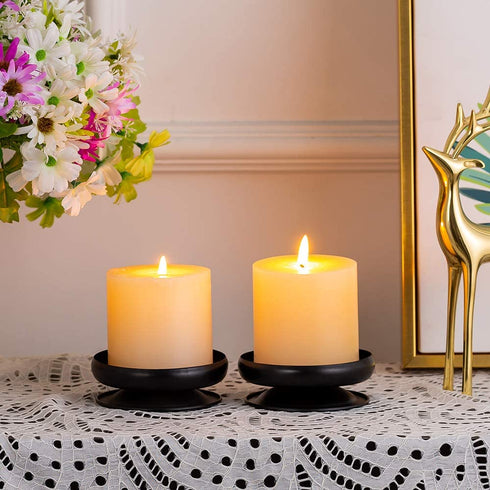Pcs of 4 Spike Candle Holder Iron Candle Plate Pillar Candle Holder, Black, Decorative Iron Pillar Candle Plate, 3.6" Diameter Pedestal Candle Stand for LED & Wax Candles, Incense Cones, Spa, Weddings