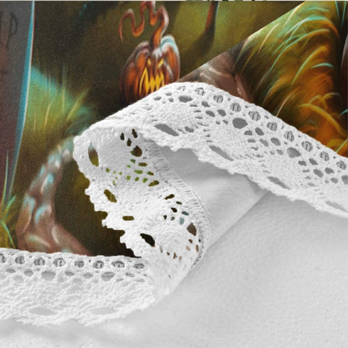 ZZKKO Happy Halloween Round Tablecloths 60" Retro Flying Witch Circular Table Linen Cloth Cover Mat Lace Washable Polyester for Dinner Party Holiday Home Decor