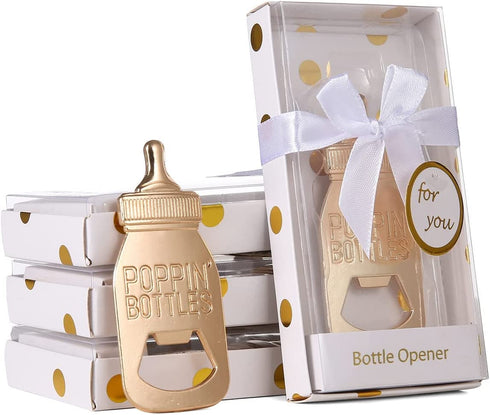 DAJAMAI 12 Pack Bottle Openers for Baby Shower Favors, Bridal Baby Shower Decorations Souvenirs, Poppin Bottles Openers with Exquisite Gifts Box used for Baby Party Favors(New White)