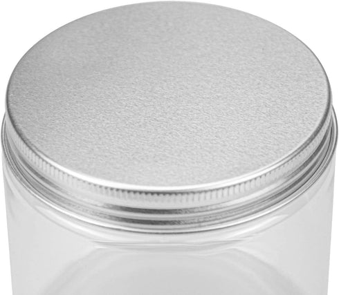 Tebery 18 Pack Clear Plastic Jars Bottles Containers with Silver Metal Lids 12oz & 5oz Transparent Storage Container for Slime Kitchen Dry Goods and More