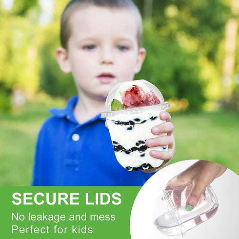 50Pack 12OZ Plastic Cups with Dome Lids and Sporks Plastic Dessert Cups with Lids No Hole Ice Cream Cups Disposable Cups Pudding Cups Parfait Cups Fruit Cups with Lids Clear Plastic Cups PET Plastic