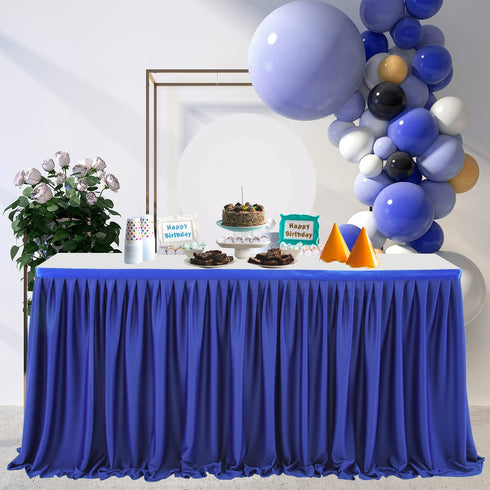 Leegleri 9 ft Navy Blue Polyester Pleated Table Skirt for Rectangle Table,Ruffle Tutu Table Cloth for Baby Shower Wedding,Birthday Party,Gender Reveal,Dessert Cake Tables