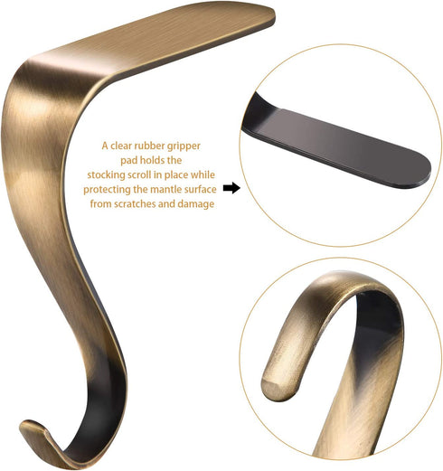 Boao Christmas Stocking Holders Metal Mantel Stockings Hangers Shelf Fireplace Garland Mantle Grips Set (Bronze Color, 4)