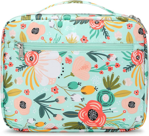 Bible Covers Bible Case for Women Girls Bible Book Carrying Bag Kids Scripture Case Church Bag Bible Protective with Handle Pockets Zippered Pocket (Green-Floral)