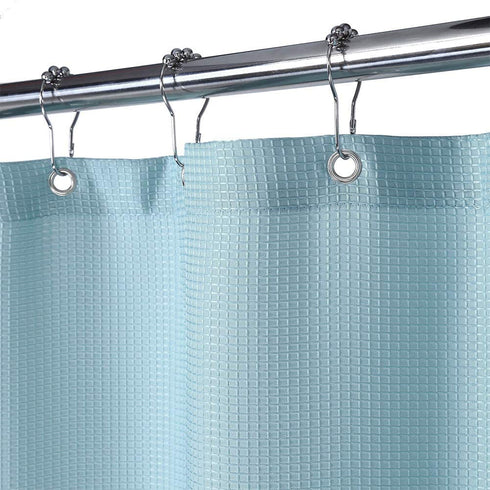 Extra Long Shower Curtain 96 Inch Length, Waffle Weave Polyester Fabric Shower Curtains for Bathroom Washable, Blue, 72x96 Inch