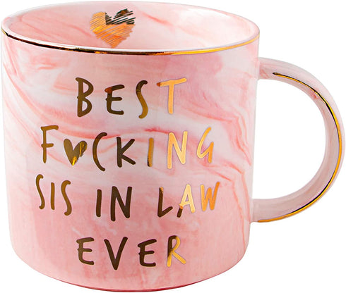 Vilight Best Sister in Law Ever Funny Gifts Mug - Pink Marble Ceramic Coffee Cup 11.5 Oz