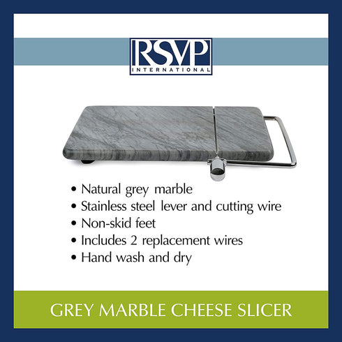 RSVP International Cheese Slicer Cut Cheese, Meats & Other Appetizers, 10.25x9.5x1", Gray Marble