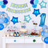 EAF 1st Birthday Boy Decorations 78PCS Blue 1st Birthday Decorations for Boy with Blue Tinsel Curtain, 12 Months Photo Banner, 1st Birthday Highchair Banner, I AM ONE and Happy Birthday Banner