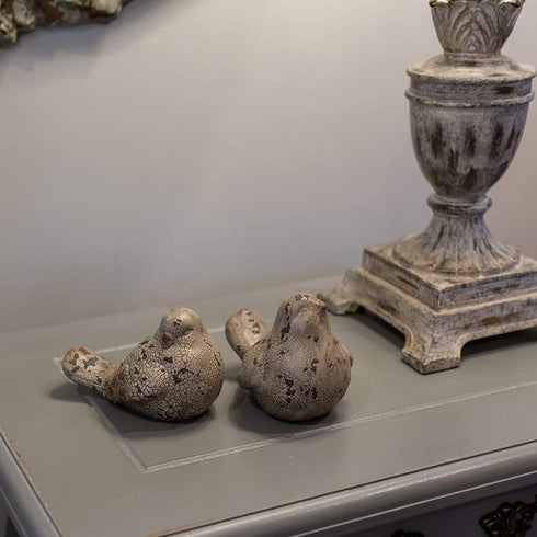 The Country House Vintage Bird Aged Crackle White 5 x 4 Terra Cotta Ceramic Figurines Set of 2