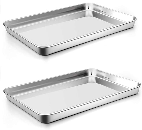 P&P CHEF Baking Cookie Sheet Set of 2, Stainless Steel Baking Sheets Pan Oven Tray, Rectangle 16?x12?x1?, Non Toxic & Durable Use, Mirror Finished & Easy Clean