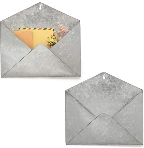 YoleShy Galvanized Mail Organizer Wall Mount Mail Holder Set of 2, Metal Envelope Wall Hanging File Folder Holder, Galvanized Mail Holder, Wall Organizers and Storage for Mail, Letter, Magazine