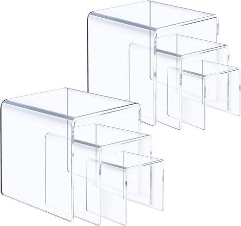 ANDGOO Display Risers, Clear Acrylic Showcase Collectibles Display Stands for Jewelry Funko Pop Figures, Cake Stands for Candy Dessert Table Decorations-3"x4"x5" (6pcs)