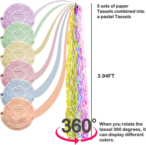 ArcHome 6PCS 36 Inch Pastel Balloons,Unicorn Balloons With Tissue Paper Tassel For Pastel Party Decorations/ Unicorn Birthday Decorations For Girls