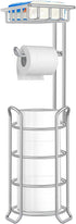 TomCare Toilet Paper Holder Toilet Paper Stand with Raised Feet Metal Bathroom Accessories Tissue Paper Dispenser Free Standing Toilet Paper Roll with Storage Shelf Bathroom Storage Organization