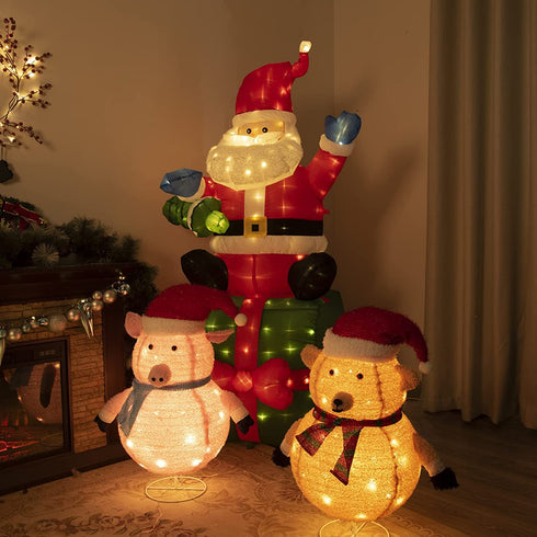 PEIDUO Light up Pink Pig and Brown Bear Suit,30 Inch Height with 100 Warm White Lights, Pre Lit Collapsible Christmas Decorations for Indoor Outdoor Holiday Yard Porch Patio Bedroom Lawn Garden Décor