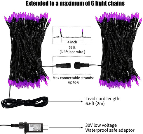 Minetom Halloween String Lights Outdoor, 33Feet 100 LED Waterproof Christmas Lights with 8 Lighting Modes for Halloween Garden Party Christmas Xmas Tree Lights Decor(Purple)