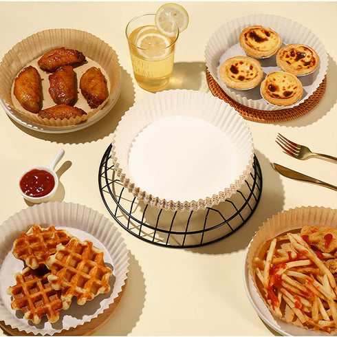 Air Fryer Disposable Paper Liner,Disposable Fryer Paper Pads, Non-Stick Air Fryer Lined Oil Resistant, Waterproof, Food Grade Baking Paper Baking Microwave Baking Paper 6.3" (50 Colors)