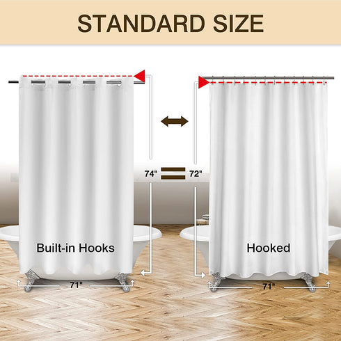 Fabric Shower Curtain No Hooks Needed - TPU Lining & No Liner Required, Hotel Shower Curtain for Bathroom with Built-in Hooks & Bottom Magnets, Waterproof, White, 71x74