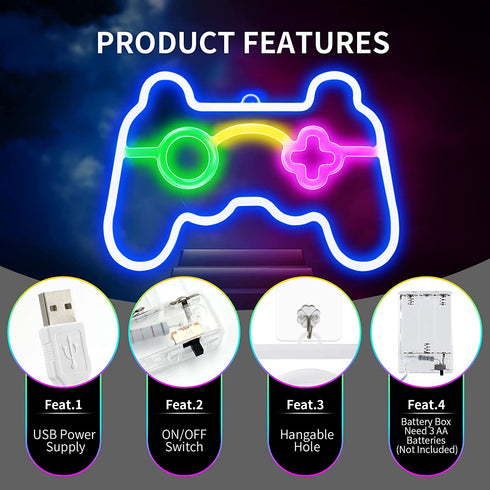 Game Neon Sign Gamepad Shape LED Neon Signs for Wall Decor, Game Shaped Neon Lights for Bedroom Game Room Decor Teen Boys Gamer Party Gaming Wall Decoration Gift Wall Signs