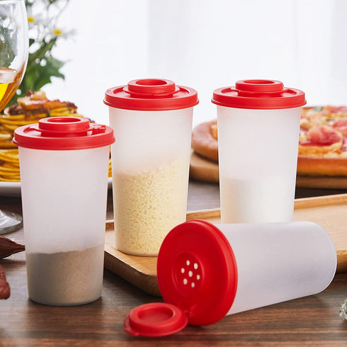 6 Pcs Salt and Pepper Shakers Set Plastic Salt Shaker Clear Travel Spice Kit Airtight Camping Spice Containers Salt and Pepper Holder Plastic Spice Jars with Shaker Lids Red Covers for Kitchen