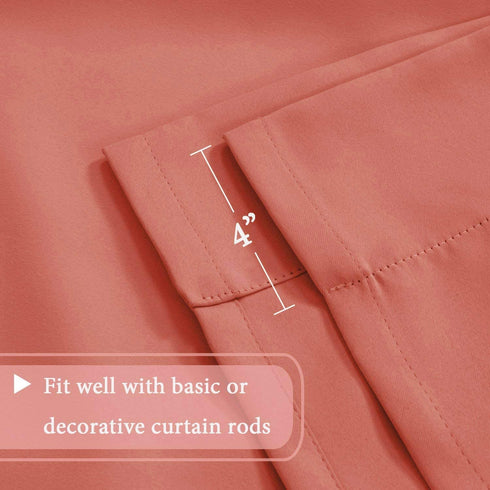 Blackout Energy Saving Thermal Insulated Tie Up Curtain for Small Window Home Fashion Window Treatment Solid Pattern Rod Pocket Panels for Kitchen, 2 Panels, Coral