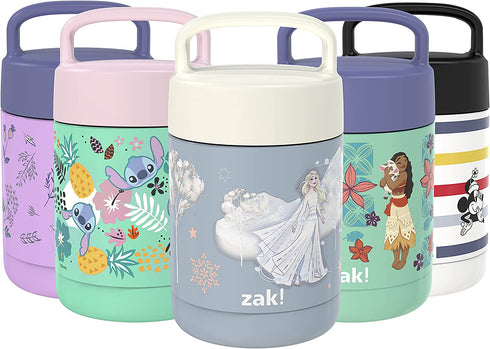 Zak Designs Kids' Vacuum Insulated Stainless Steel Food Jar with Carry Handle, Thermal Container for Travel Meals and Lunch On The Go, 12 oz, Elsa