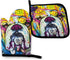 English Bulldog Pattern Oven Mitts and Pot Holders Set Kitchen Gift Set for Kitchen Cooking Baking BBQ