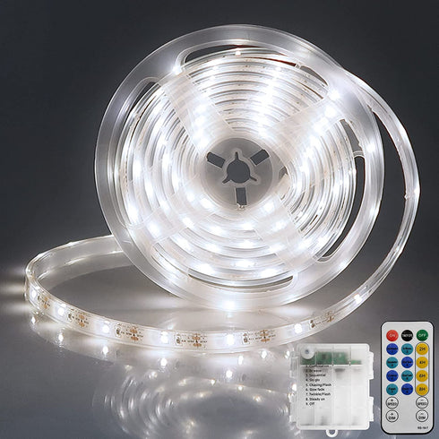 LED Strip Lights Battery Operated, 9.8Ft 6500K Light Strip with Remote Dimmable Memory Function Acrylic Tape, 90 LED Rope Lights IP68 Full Waterproof for Outdoor Bar Kitchen Bedroom Decor (Cool White)