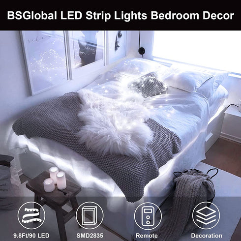 LED Strip Lights Battery Operated, 9.8Ft 6500K Light Strip with Remote Dimmable Memory Function Acrylic Tape, 90 LED Rope Lights IP68 Full Waterproof for Outdoor Bar Kitchen Bedroom Decor (Cool White)