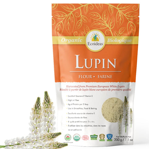 Ecoideas Org. Lupin Flour, 7.1 OZ Bag - Certified Organic, Kosher, Vegan, Low Carb, Gluten-Free, Non-GMO & Keto Friendly