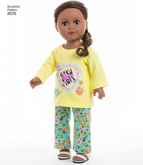 Simplicity US8576OS 18" Sport and Pajamas Unisex Doll Clothes Sewing Patterns, One Size (One Size)