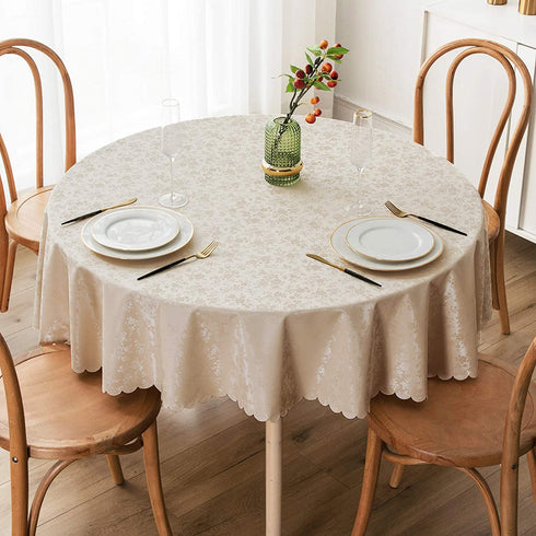 smiry Waterproof Vinyl Tablecloth, Round Heavy Duty Table Cloth, Wipeable Table Cover for Kitchen and Dining Room (Beige, 60" Round)