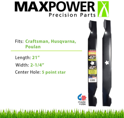 MaxPower 561713B 2-Blade Set for 42" Cut Poulan/Husqvarna/Craftsman Replaces 138498, 138971, 138971X431, 532138971, 53-21278-43, 53-21384-98, Black
