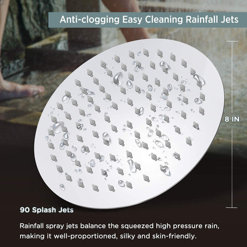 Sooreally Rain Shower Head High Pressure, 8 Inch High Flow Rainfall Showerhead, Awesome Shower Experience Even at Low Water Flow, Easy Cleaning, Swivel Spray Angle, Modern Style, Chrome Finish
